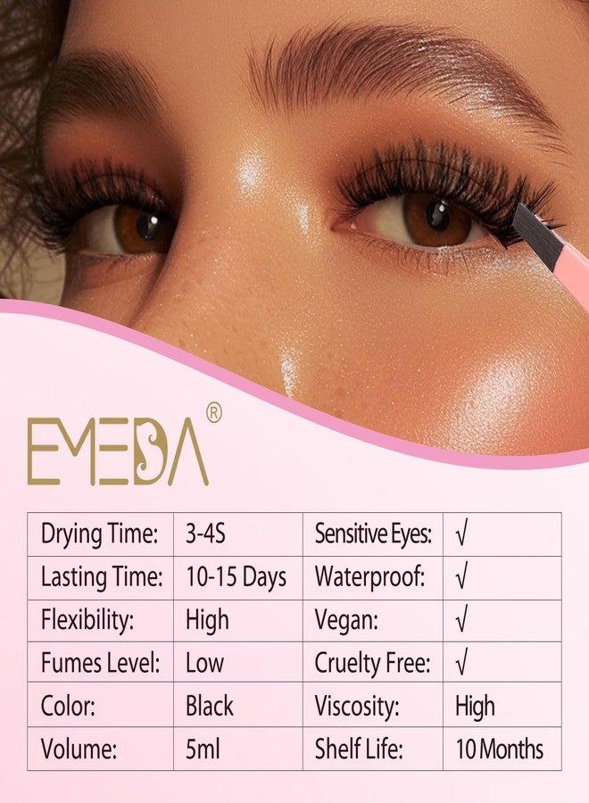 EMEDA Sensitive Open Eyes Lash Cluster Glue 3s Strong Hold Long Lasting for 2 Weeks, Waterproof Eyelash Adhesive for Sensitive Eyes & DIY Individual & Clusters & Semi-Permanent Lash Extensions (5ml Black) - Image 3